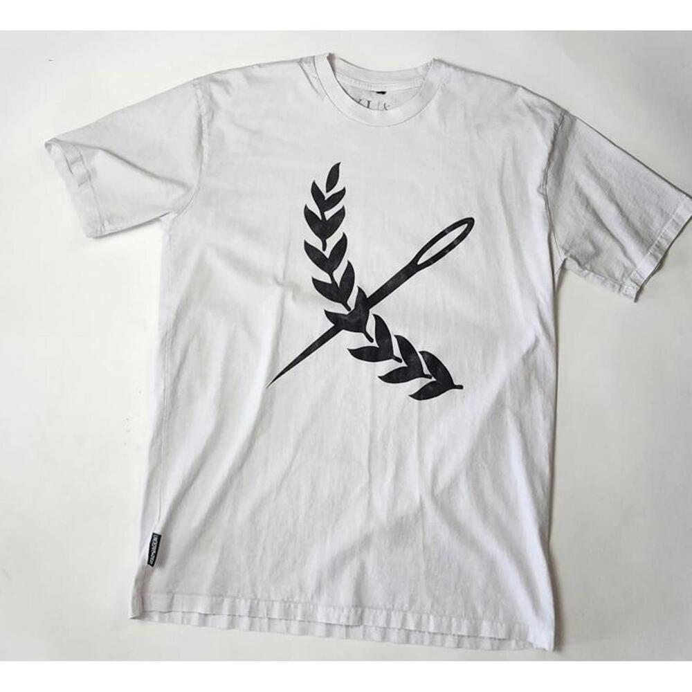UNDERATED White Graphic Tee with Needle and Leaf Design